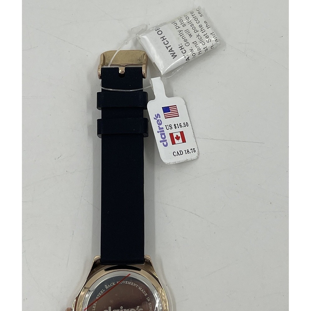 Women's Rose Gold Tone Claire's‎ watch, Black Poly Band Crystal Accents - Picture 5 of 7